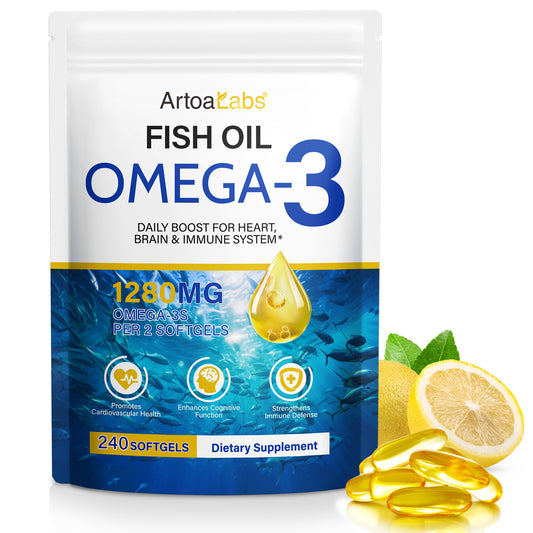 240 softgels Omega 3 Fish Oil 1280 mg Heart, Brain, Blood flow & Vision Support