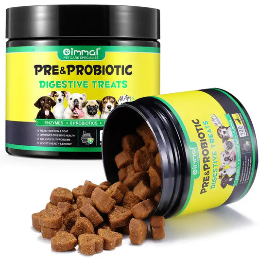 Dog Probiotic Chews by Pet Care Expert, dog treats for digestive and gut health, arranged in a bowl on a neutral background.