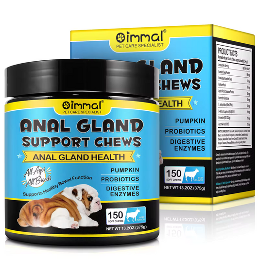 Pet Care Expert dog treats, soft chews for anal gland issues with pumpkin, digestive enzymes, and fiber for healthy digestion.