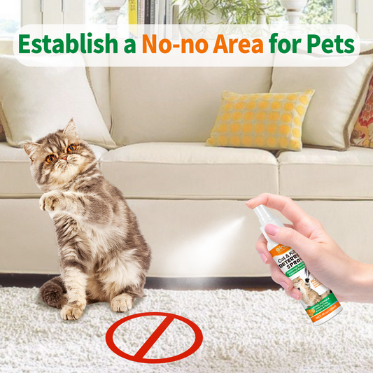 Herbal Cat Deterrent Spray by Pet Care Expert for behavior training and scratch prevention in pet supplies.