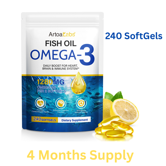 240 softgels Omega 3 Fish Oil 1280 mg Heart, Brain, Blood flow & Vision Support