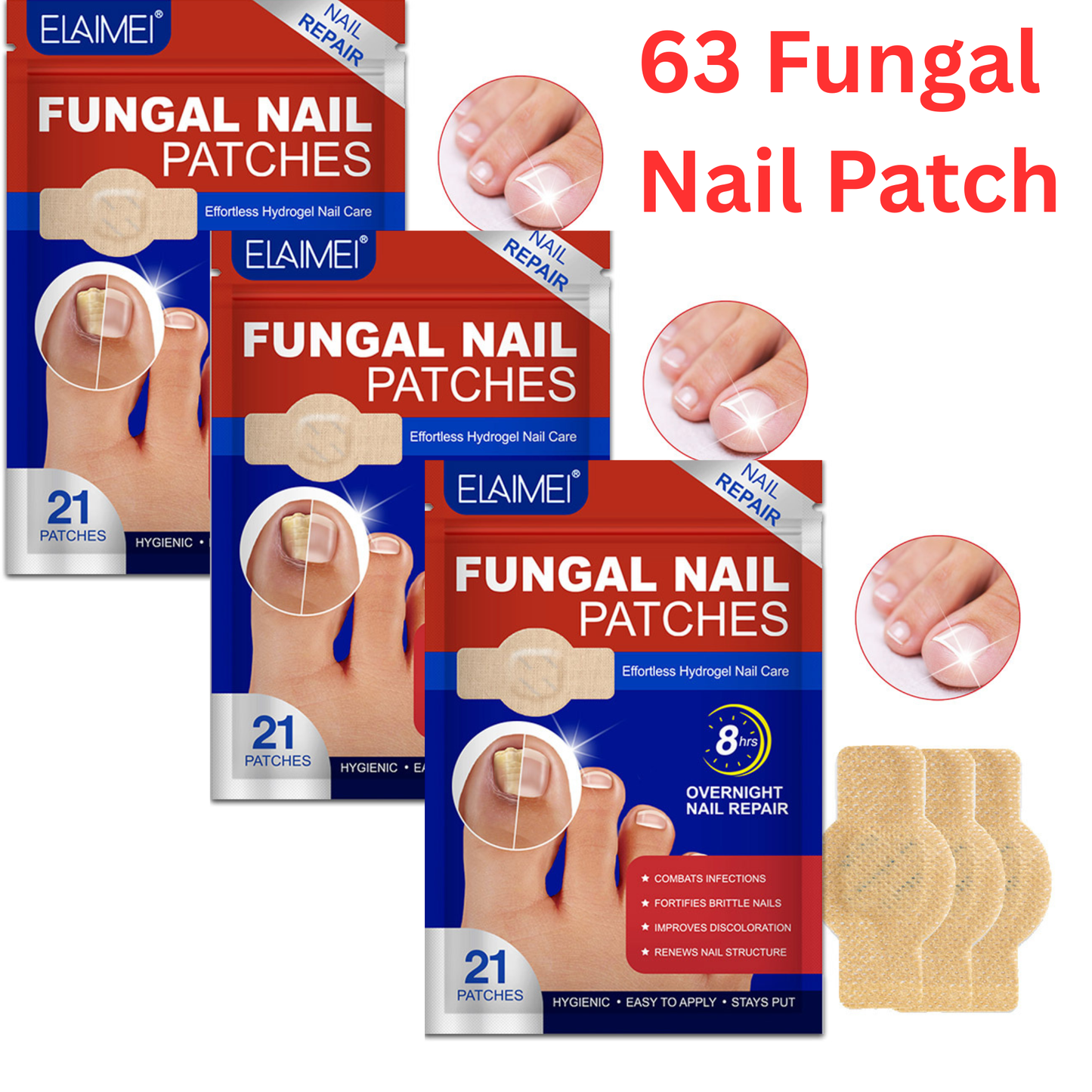 63 Anti Fungal Nail Treatment Patches Toe Fungus Onychomycosis Repair Sticker