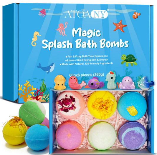 Magic Bath Bombs, Natural, 6 x Scents, Organic, Shower, Relax, Surprise Toy