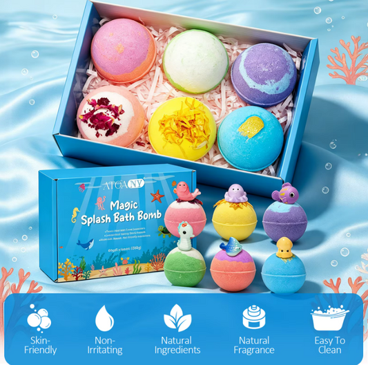 Magic Bath Bombs, Natural, 6 x Scents, Organic, Shower, Relax, Surprise Toy