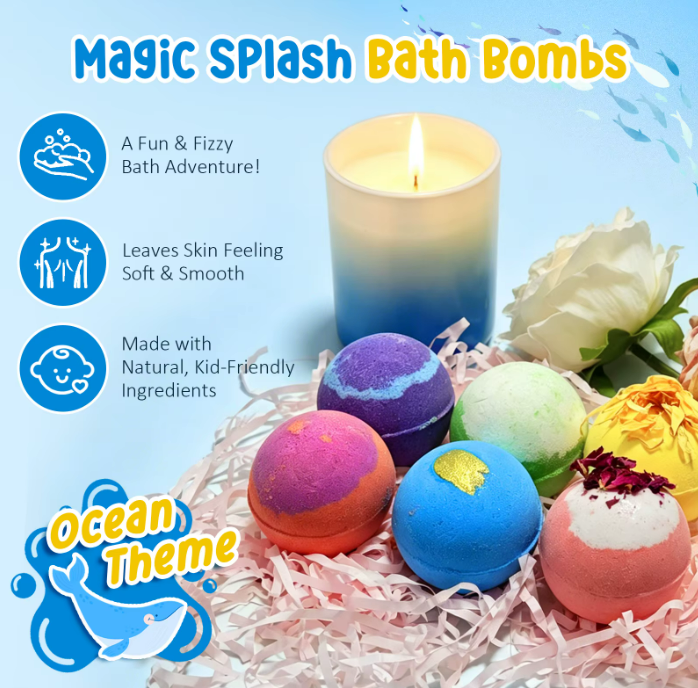 Magic Bath Bombs, Natural, 6 x Scents, Organic, Shower, Relax, Surprise Toy