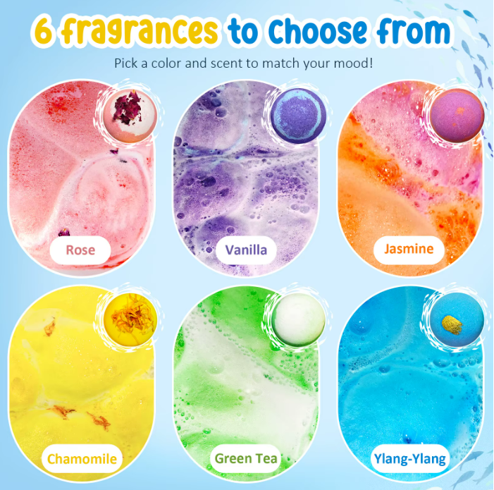 Magic Bath Bombs, Natural, 6 x Scents, Organic, Shower, Relax, Surprise Toy