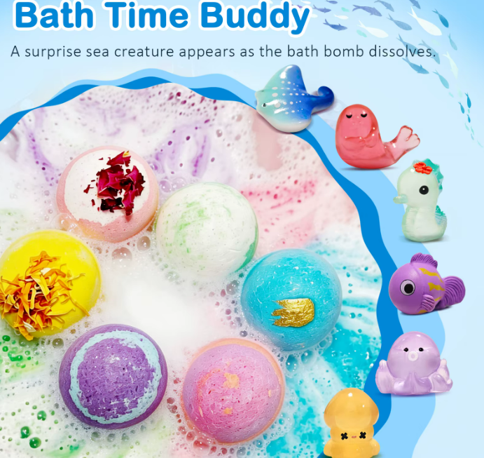 Magic Bath Bombs, Natural, 6 x Scents, Organic, Shower, Relax, Surprise Toy