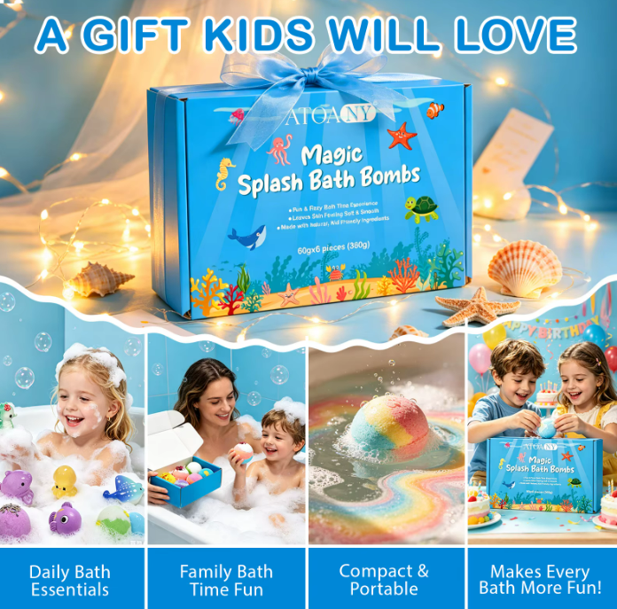 Magic Bath Bombs, Natural, 6 x Scents, Organic, Shower, Relax, Surprise Toy
