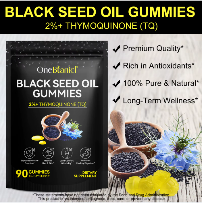 BLACK SEED OIL Gummies for Hair Skin Joint Health. Vegan, Halal x 90 Gummies