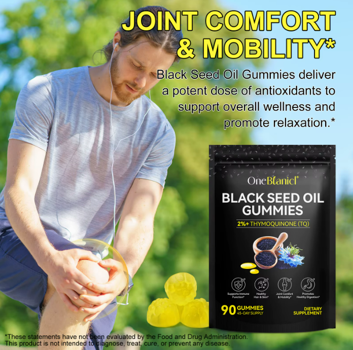BLACK SEED OIL Gummies for Hair Skin Joint Health. Vegan, Halal x 90 Gummies