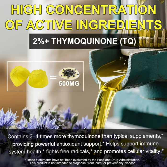 BLACK SEED OIL Gummies for Hair Skin Joint Health. Vegan, Halal x 90 Gummies