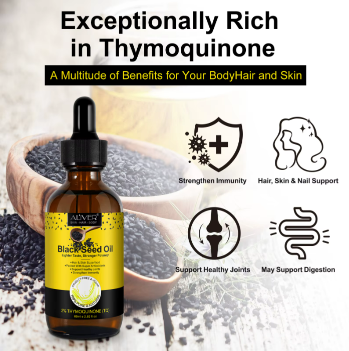 Black Seed Oil 100% Pure Organic Cold Pressed for Hair Growth, Skin Care, Joints