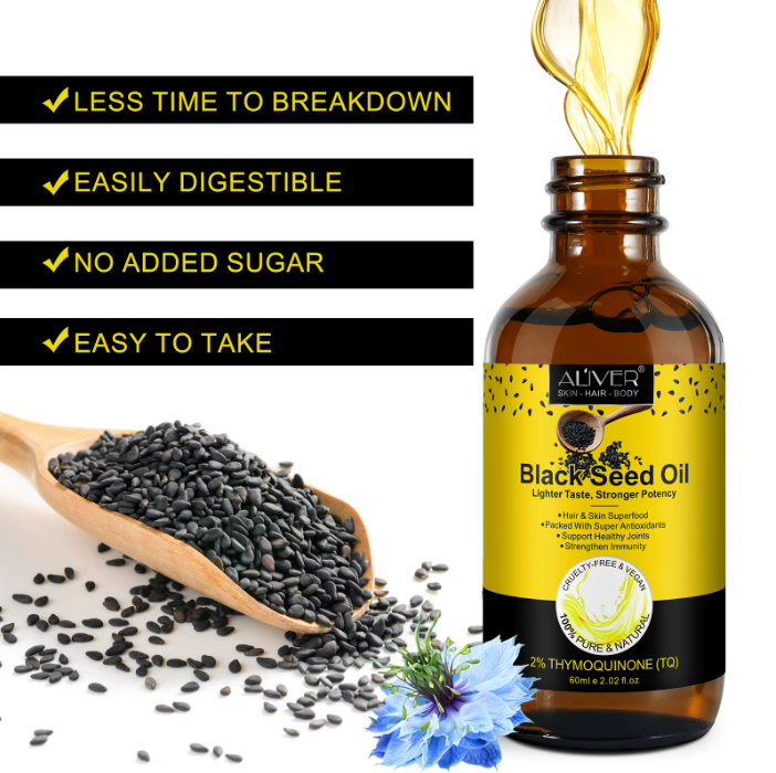 Black Seed Oil 100% Pure Organic Cold Pressed for Hair Growth, Skin Care, Joints
