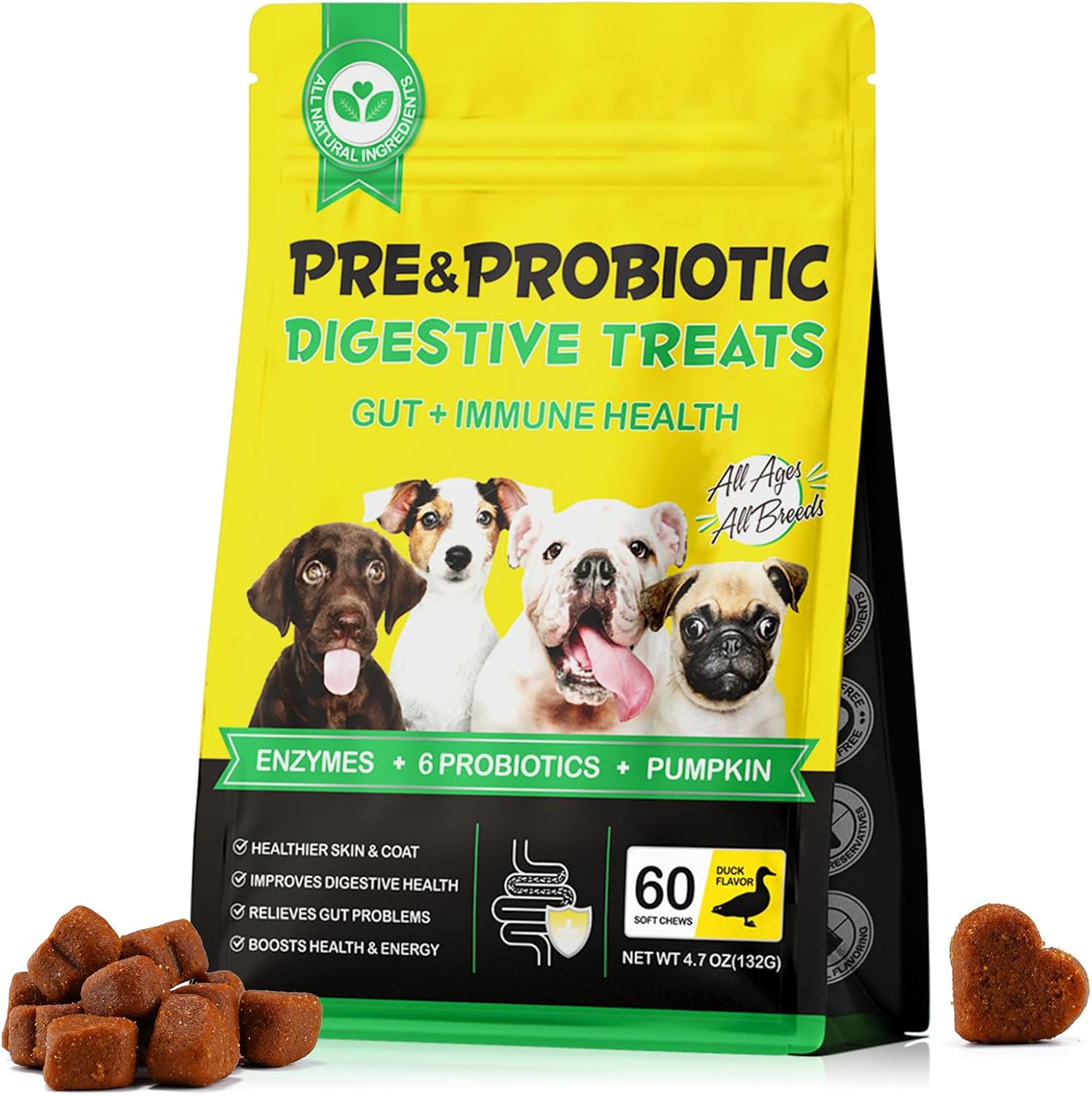 60 Daily PRE & PRO BIOTICS Treats Chews DOG HEALTHY DIGESTION GUT SUPPORT - Pet Care Expert