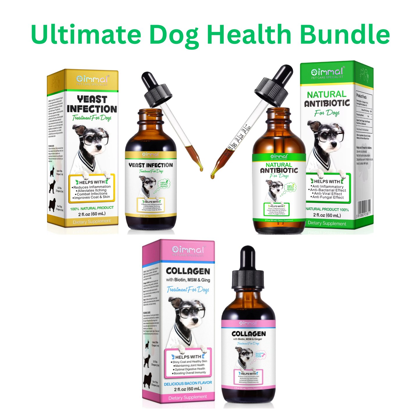 Ultimate Dog Health Bundle - Dog Antibiotics, yeast Infection and Collagen support - 60ml Liquid each - Pet Care Expert