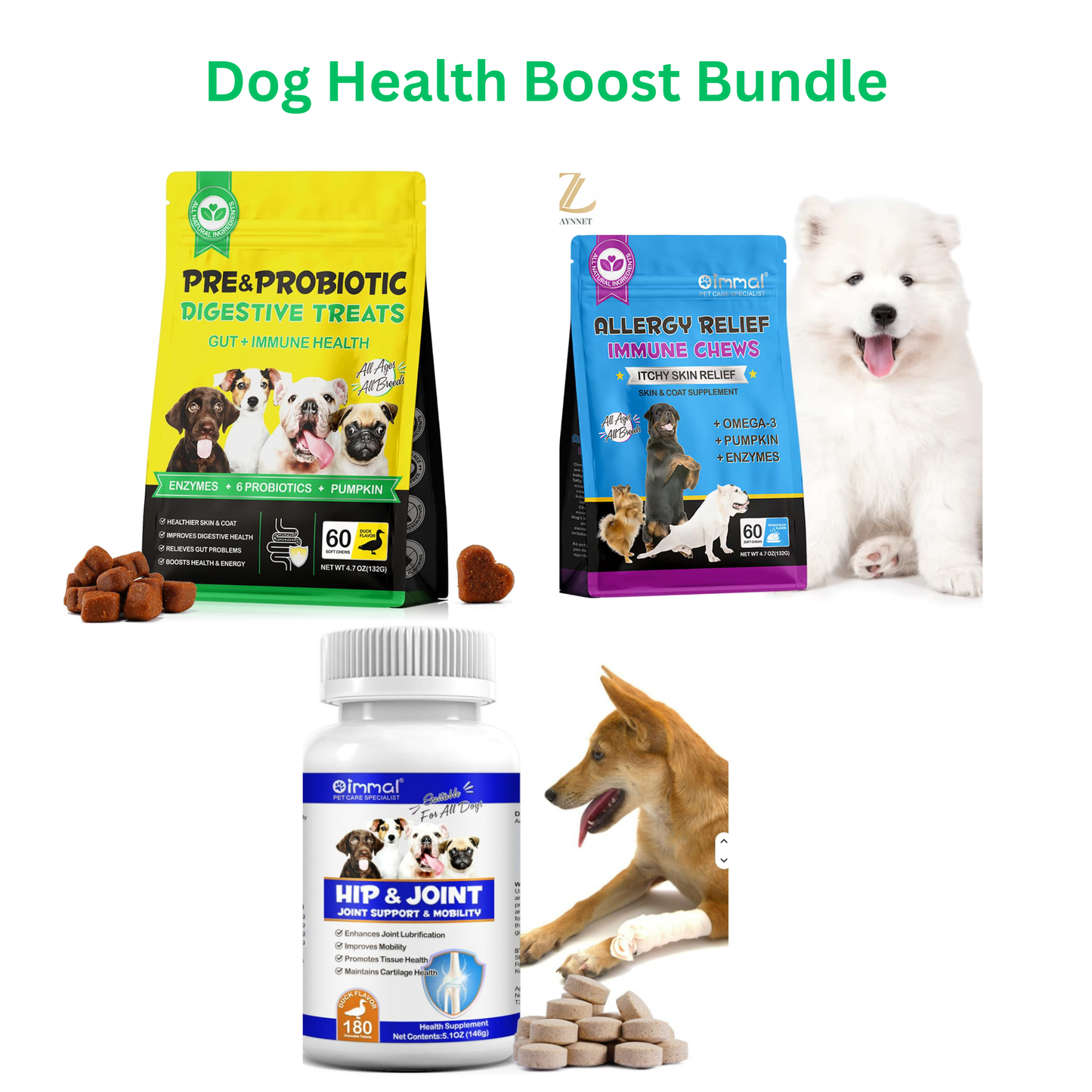 Dog Health Boost Bundle - 60 Digestive, 60 Allergy and 180 Hip & Joint - Pet Care Expert