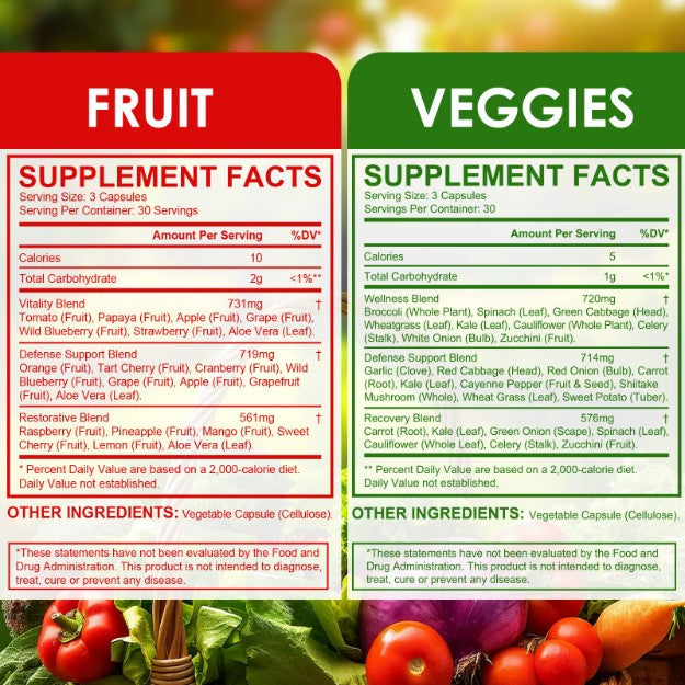 Fruit Vegetable Capsule Multivitamin Dietary VEGETARIAN Immunity Digestion Fibre