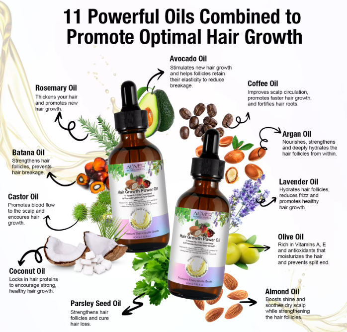 11 in 1 Hair Oil, Powerful Essential Oils Optimal Hair Growth Scalp Natural Pure