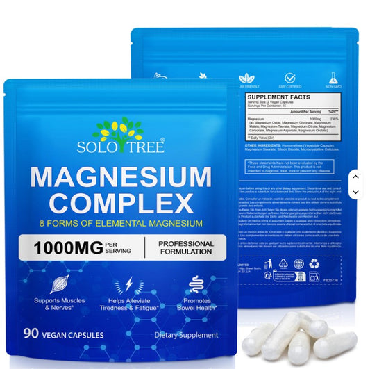 Magnesium Complex 8-in-1, 1000mg 90 Vegan Capsules Glycinate Citrate SoloTree