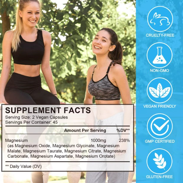 Magnesium Complex 8-in-1, 1000mg 90 Vegan Capsules Glycinate Citrate SoloTree