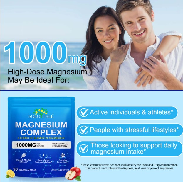Magnesium Complex 8-in-1, 1000mg 90 Vegan Capsules Glycinate Citrate SoloTree