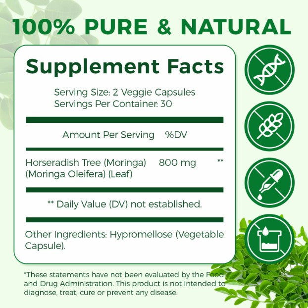 Natural Moringa Capsules STRONG EFFECTIVE Boost Immune Supports Digestion Veggie