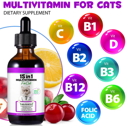 Cat 100% Natural Liquid 15 in 1 Multivitamin Drops Health Supplements for Cats - Pet Care Expert