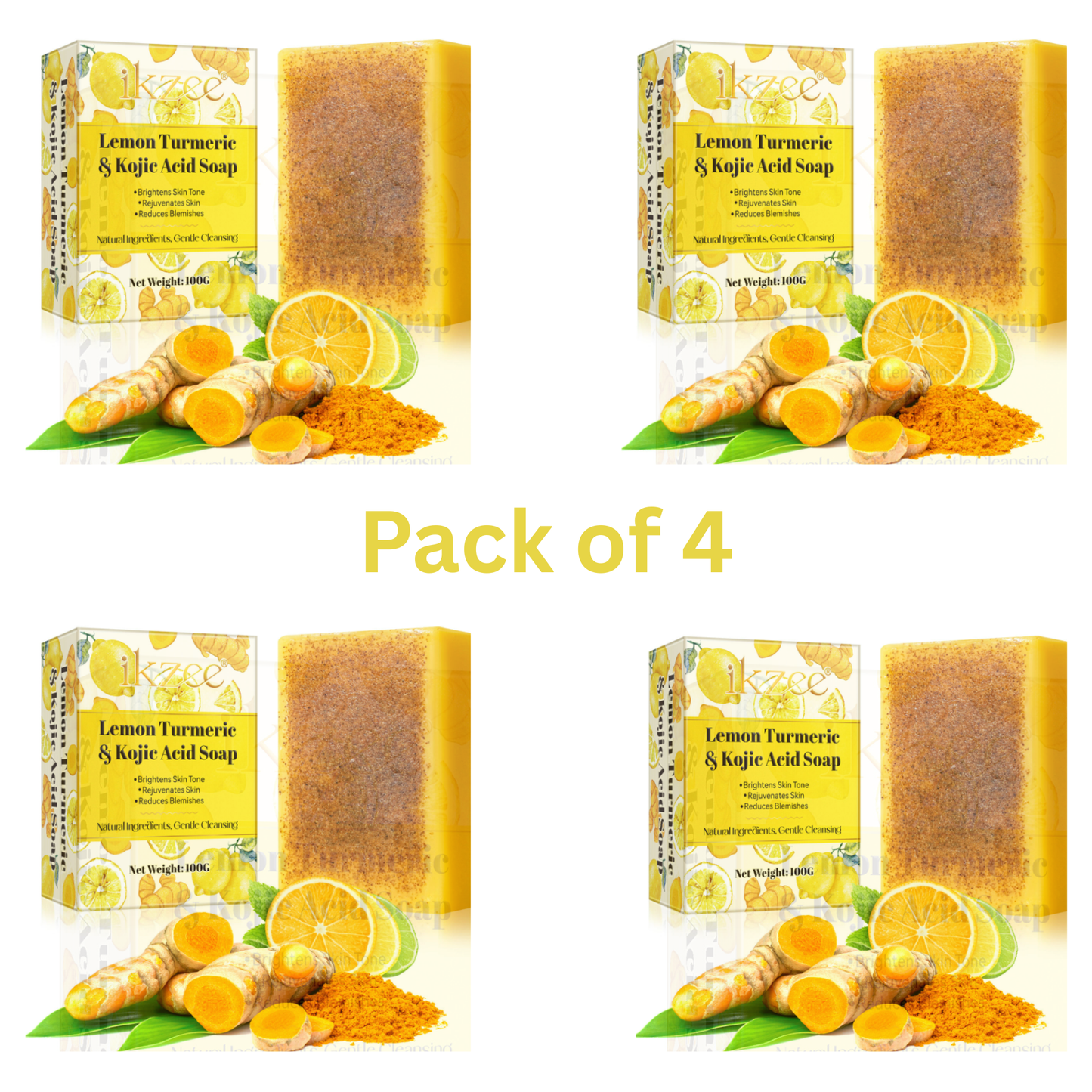 4 Soaps x Turmeric Kojic Acid Lemon Soap Bright Skin Whitening Dark Spot lightening Acne