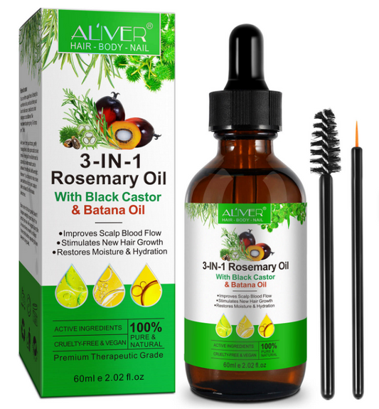 3-in-1 Hair Oil, Rosemary, Black Castor & Batana, Skin Nourishing Oil, 100% Pure