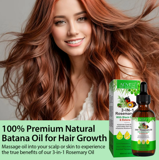 3-in-1 Hair Oil, Rosemary, Black Castor & Batana, Skin Nourishing Oil, 100% Pure