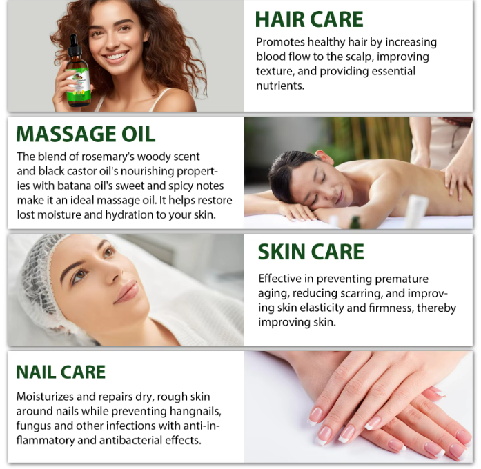 3-in-1 Hair Oil, Rosemary, Black Castor & Batana, Skin Nourishing Oil, 100% Pure