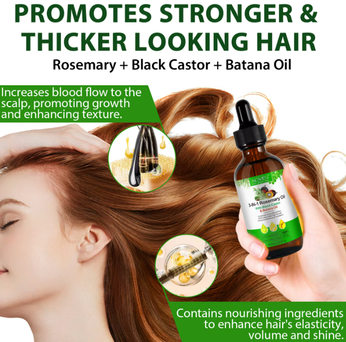 3-in-1 Hair Oil, Rosemary, Black Castor & Batana, Skin Nourishing Oil, 100% Pure