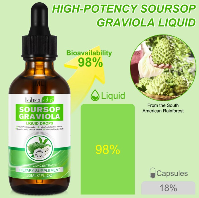 100% Pure Graviola Soursop Liquid Drops Bitters Fruit & Leaf Herbal Extract 60ml