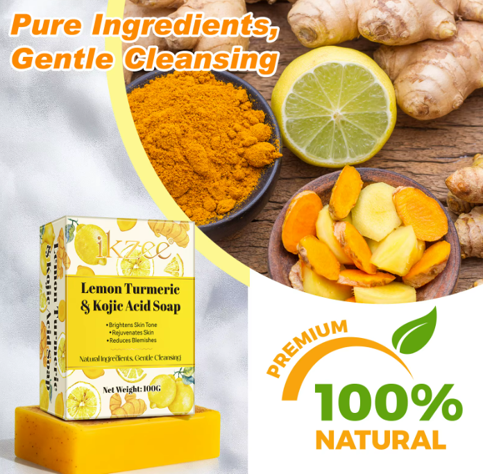 4 Soaps x Turmeric Kojic Acid Lemon Soap Bright Skin Whitening Dark Spot lightening Acne