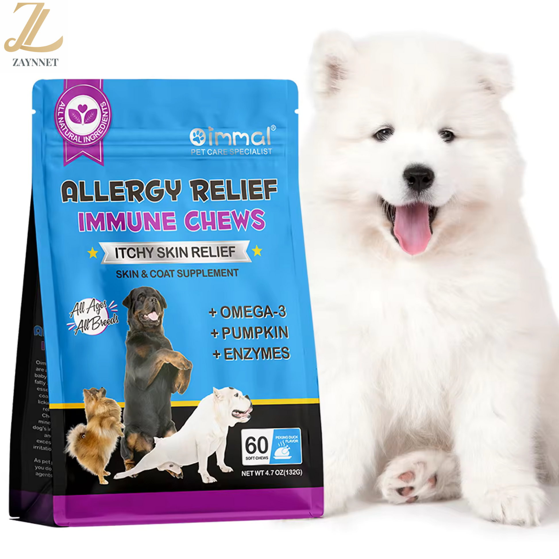 60 Pcs Dog Allergy Chews for Dogs - Soft Chews Itch Immunity Treats for Dogs - Pet Care Expert
