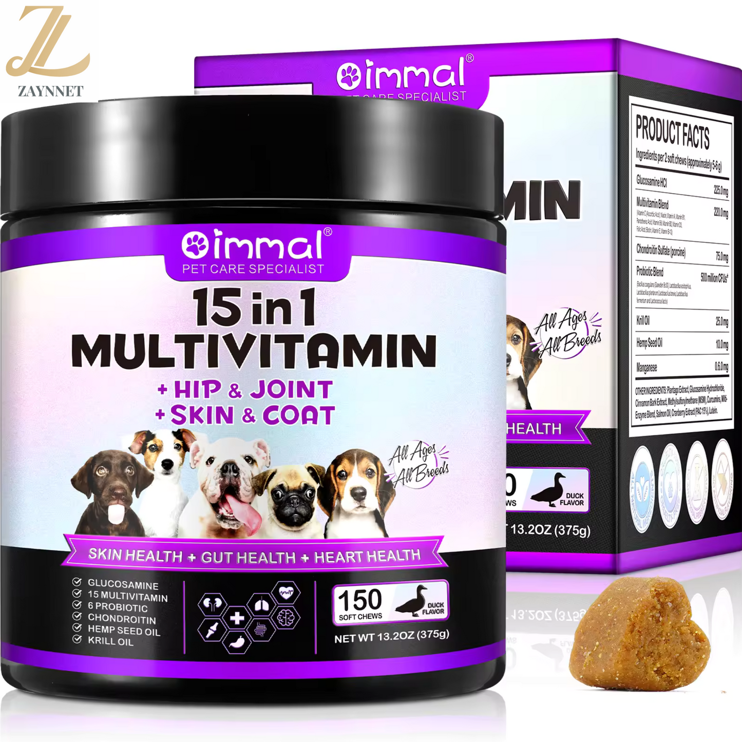 Dog MultiVitamin Chews Food Treats Dog ProBiotic Supplement Blend Skin Gut Heart