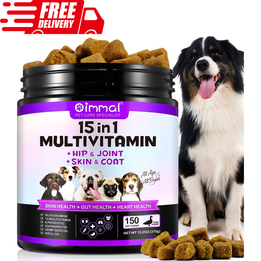 Pet Care Expert cat treats with dog multivitamin chews, probiotic supplement blend for skin, gut, and heart health.