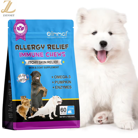 Pet Care Expert 60 pcs dog allergy chews in soft treat form, designed to support dog itch immunity and overall health.