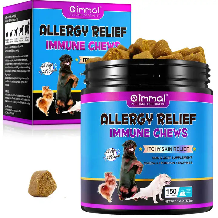 Dog treats by Pet Care Expert for allergy and itch relief, supporting skin and immune health in dogs.
