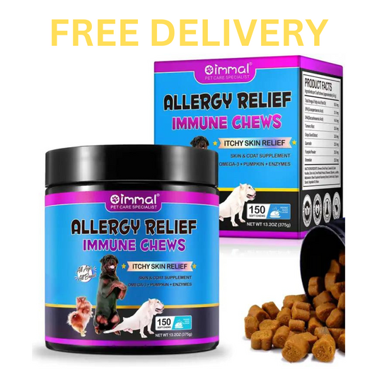 Dog treats from Pet Care Expert designed for allergy and itch relief, supporting skin health and immune function.