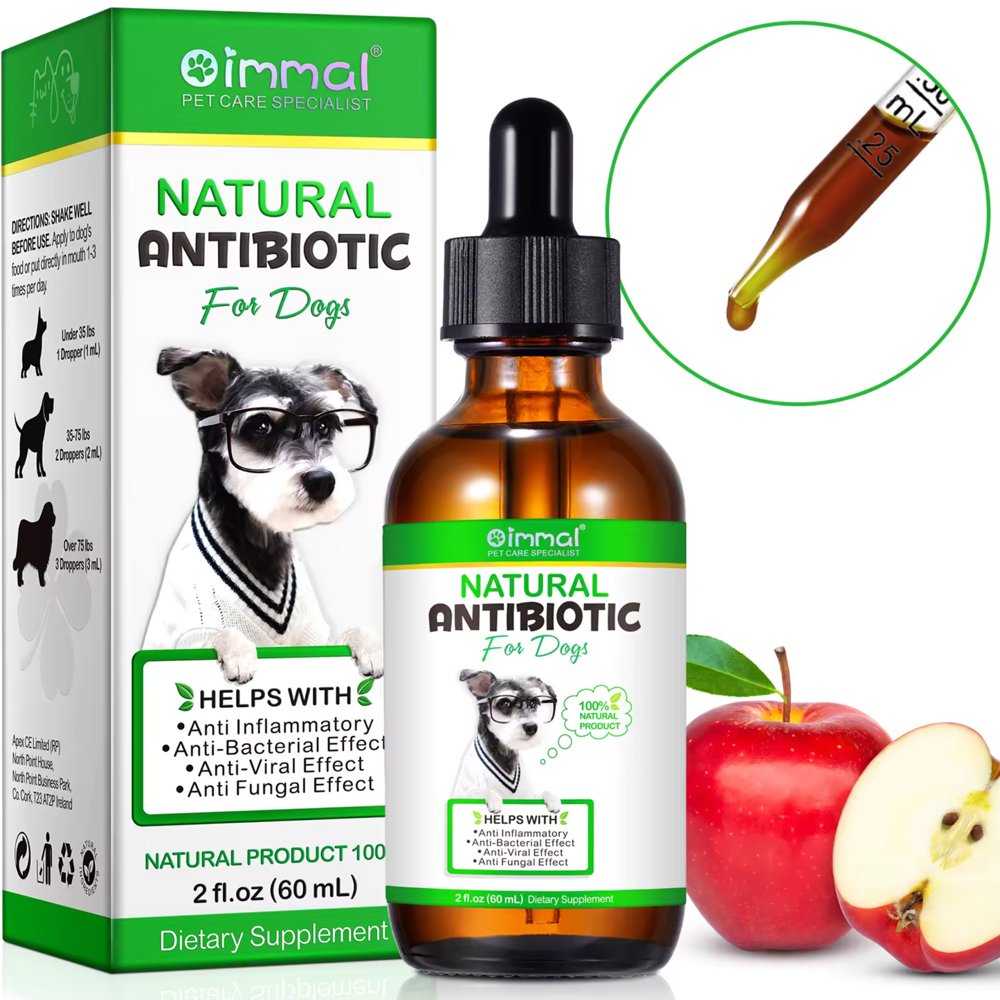 Pet Care Expert natural dog immune support drops herbal supplement in a clear bottle with a label, designed for canine health.