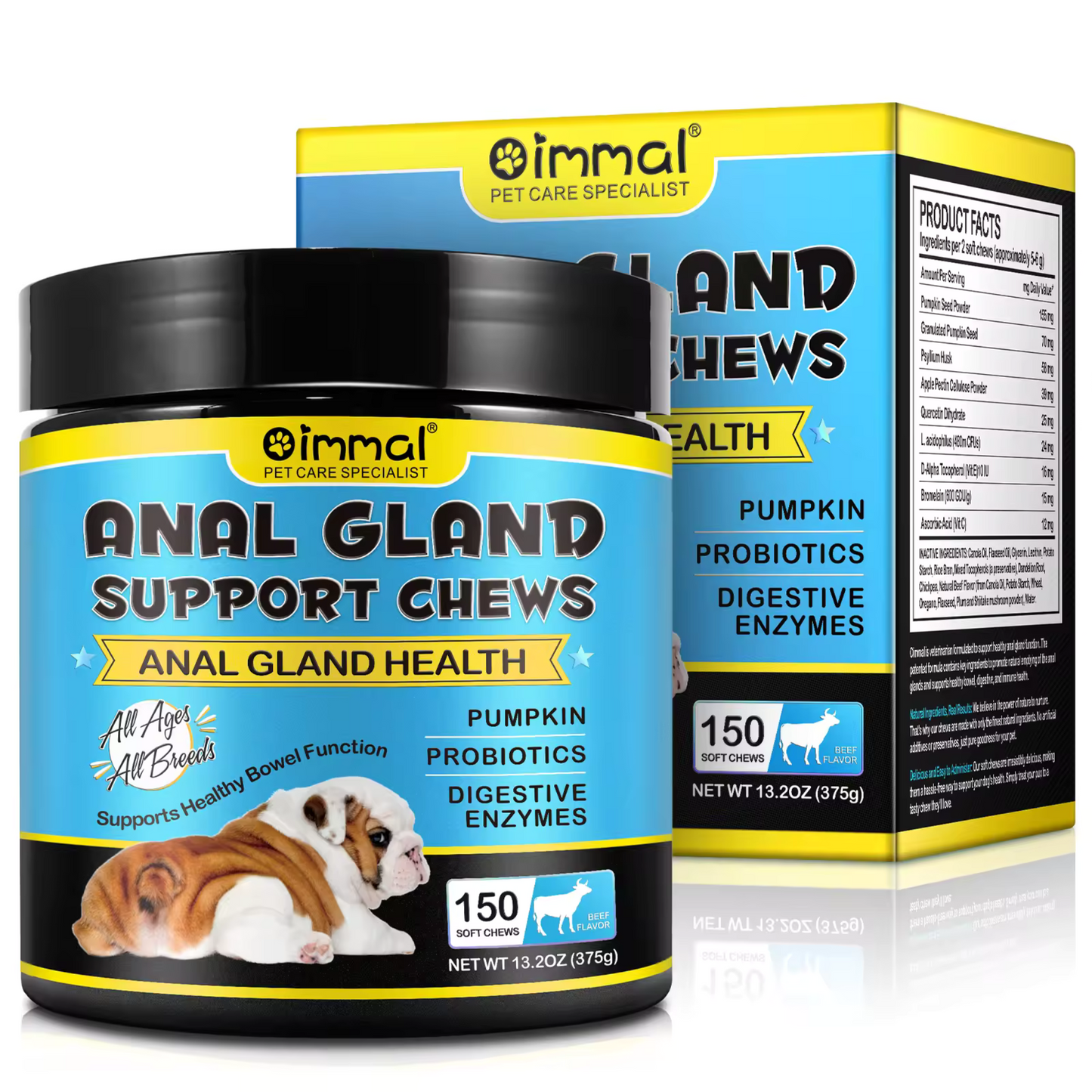 Pet Care Expert dog treats, soft chews for anal gland issues with pumpkin, digestive enzymes, and fiber for healthy digestion.