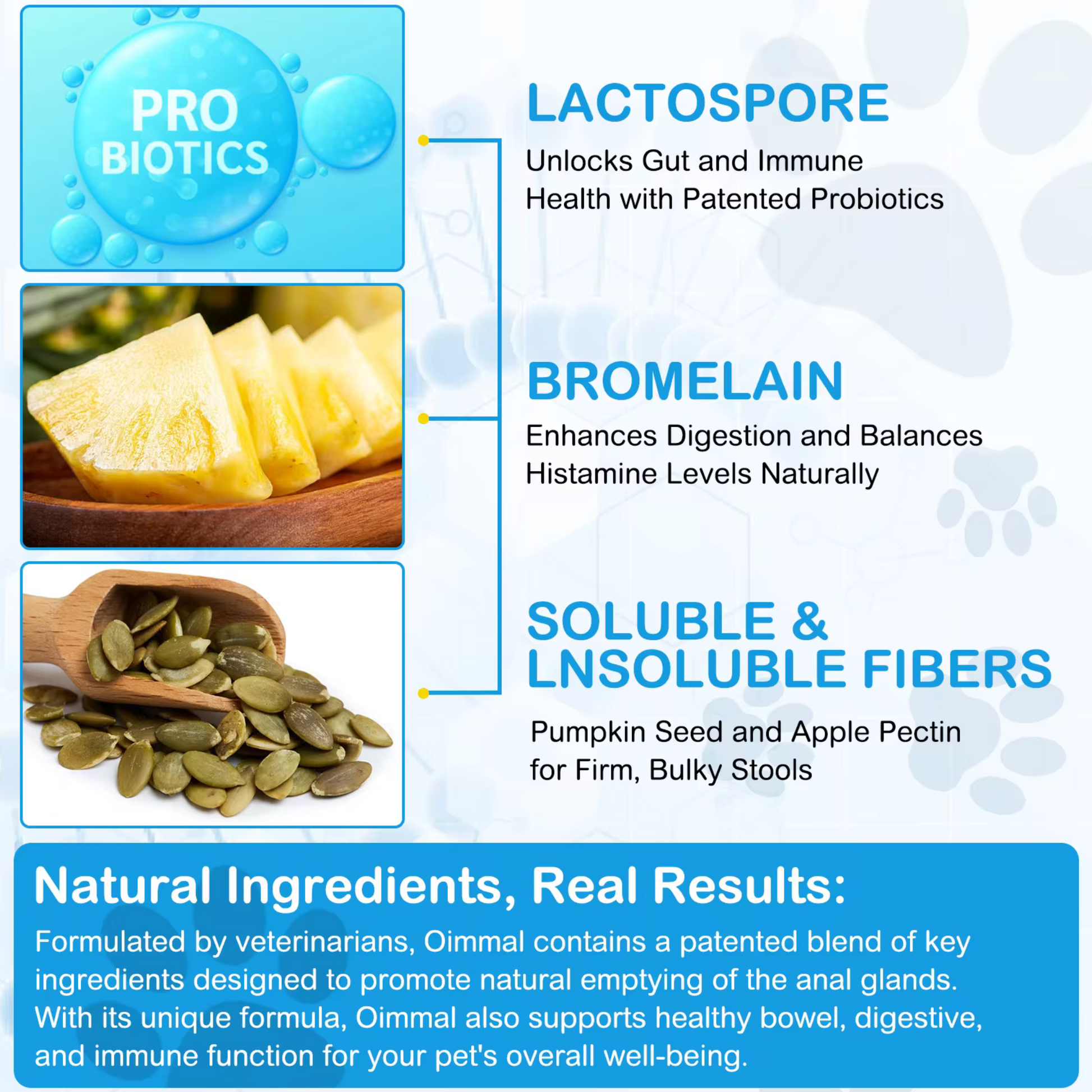 Dog treats by Pet Care Expert for anal gland health with pumpkin, digestive enzymes, and fiber, shown in a close-up image.
