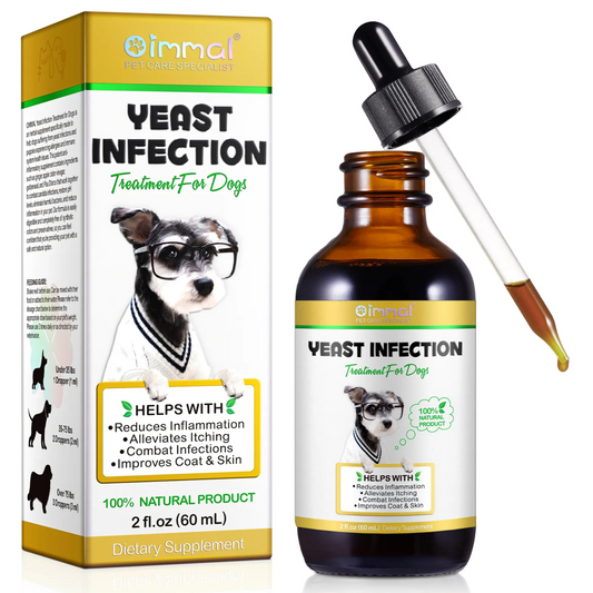Pet Care Expert dog treats for yeast infection relief, improving coat, skin allergy, and itch relief in a 60ml container.