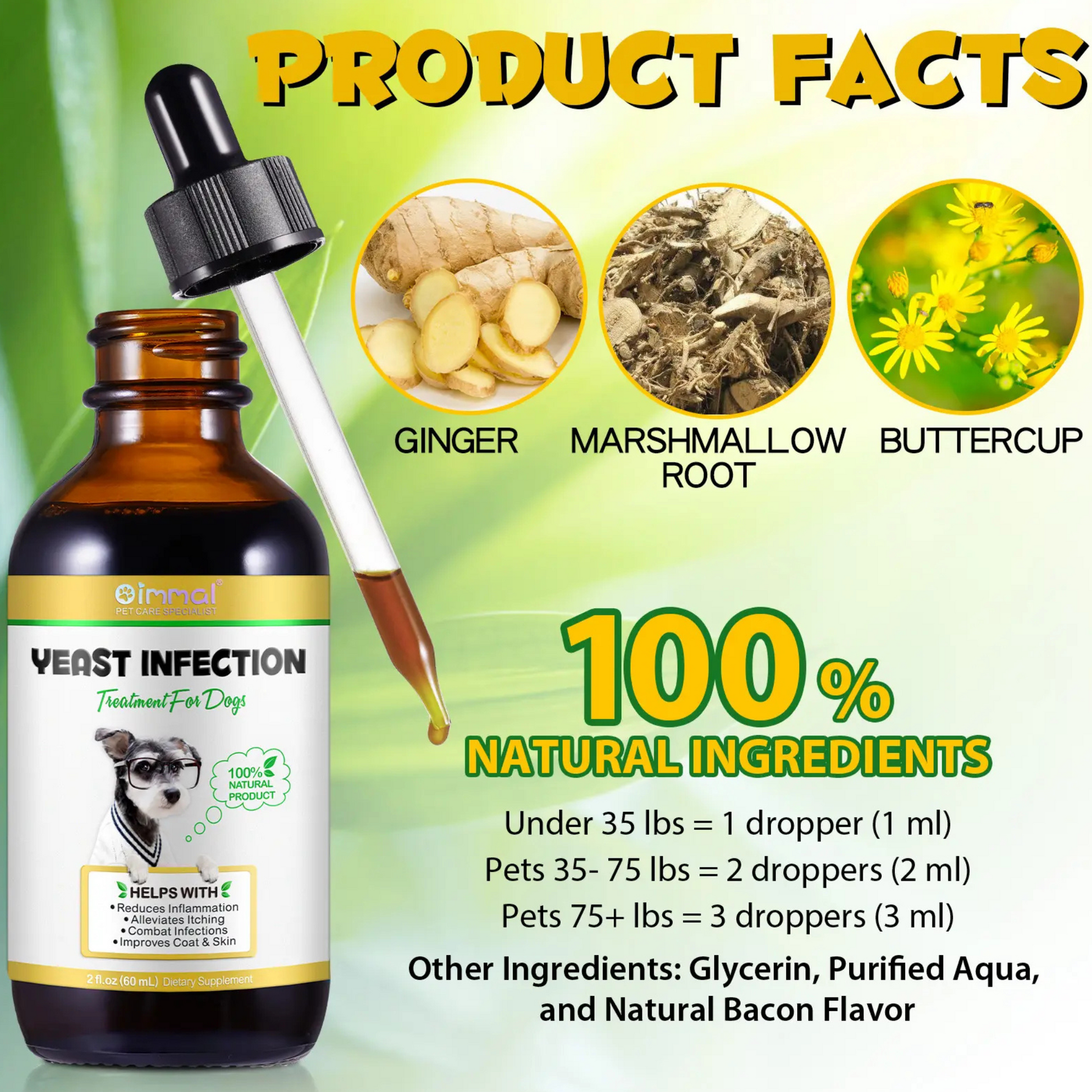 Pet Care Expert dog treats for yeast infection relief, featuring 60ml formula to improve coat, skin allergy, and itch relief.