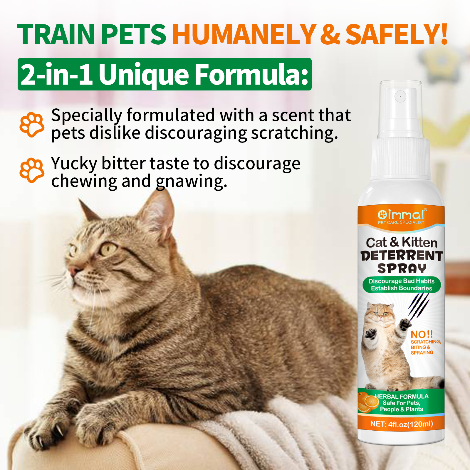 Herbal cat deterrent spray by Pet Care Expert for behavior training and scratch prevention in pet supplies.