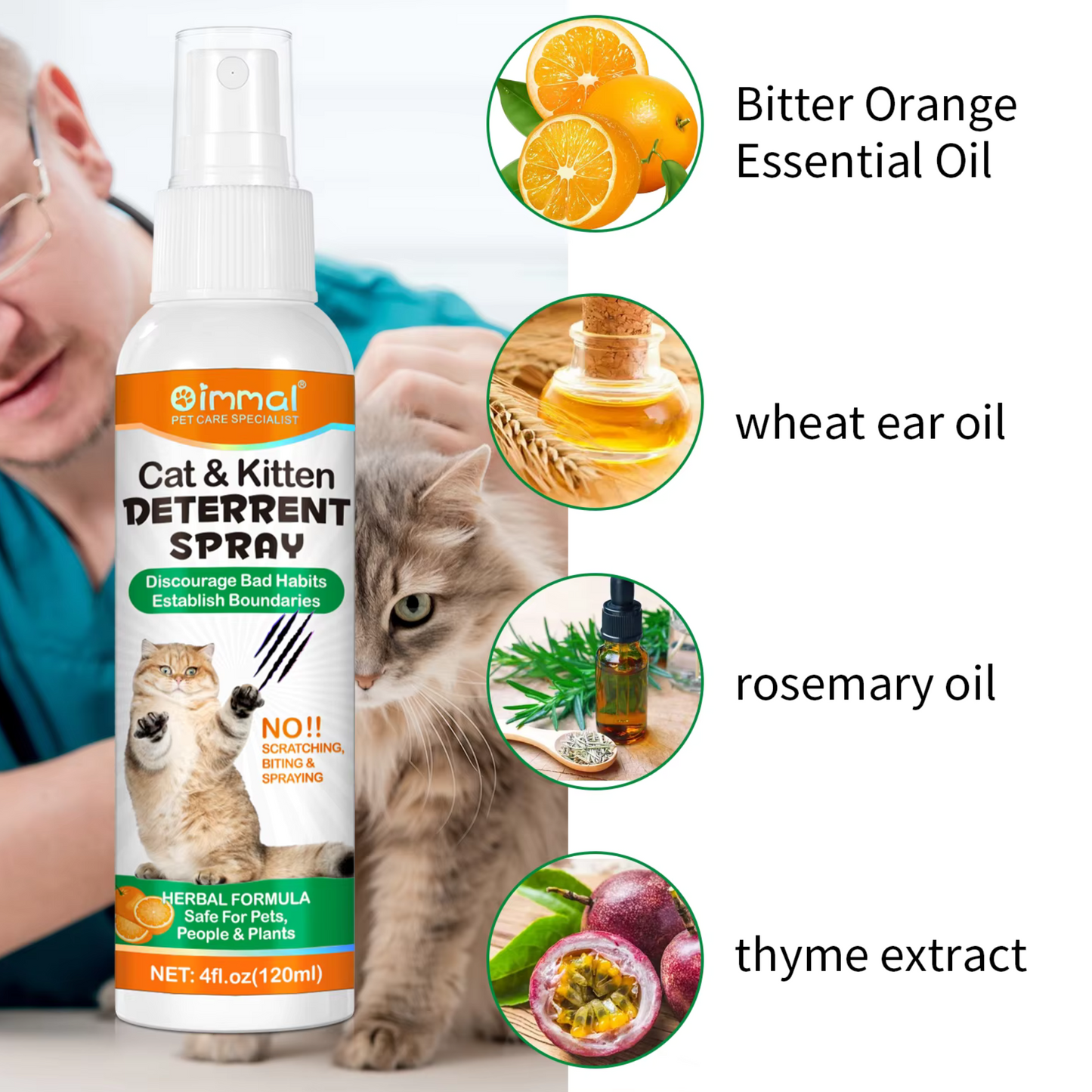 Herbal cat deterrent spray by Pet Care Expert for behavior training and scratch prevention in pet supplies.